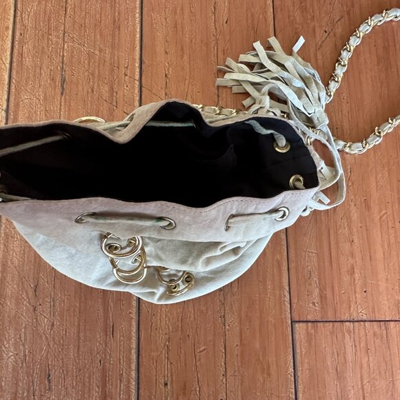 Vintage One of a Kind Made in USA Leather Chain Bucket Bag w/ Rings Grommets - Picture 6 of 17